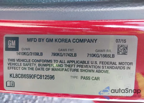 2015 Chevrolet Spark Ls Cvt z USA, uszkodzony, nr VIN KL8CB6S90FC812596